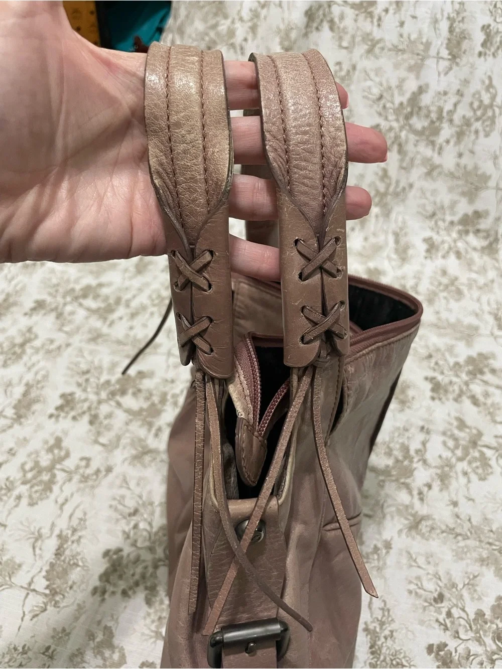 Francesco Biasia Metallic Rose Pink Leather Hobo Bag